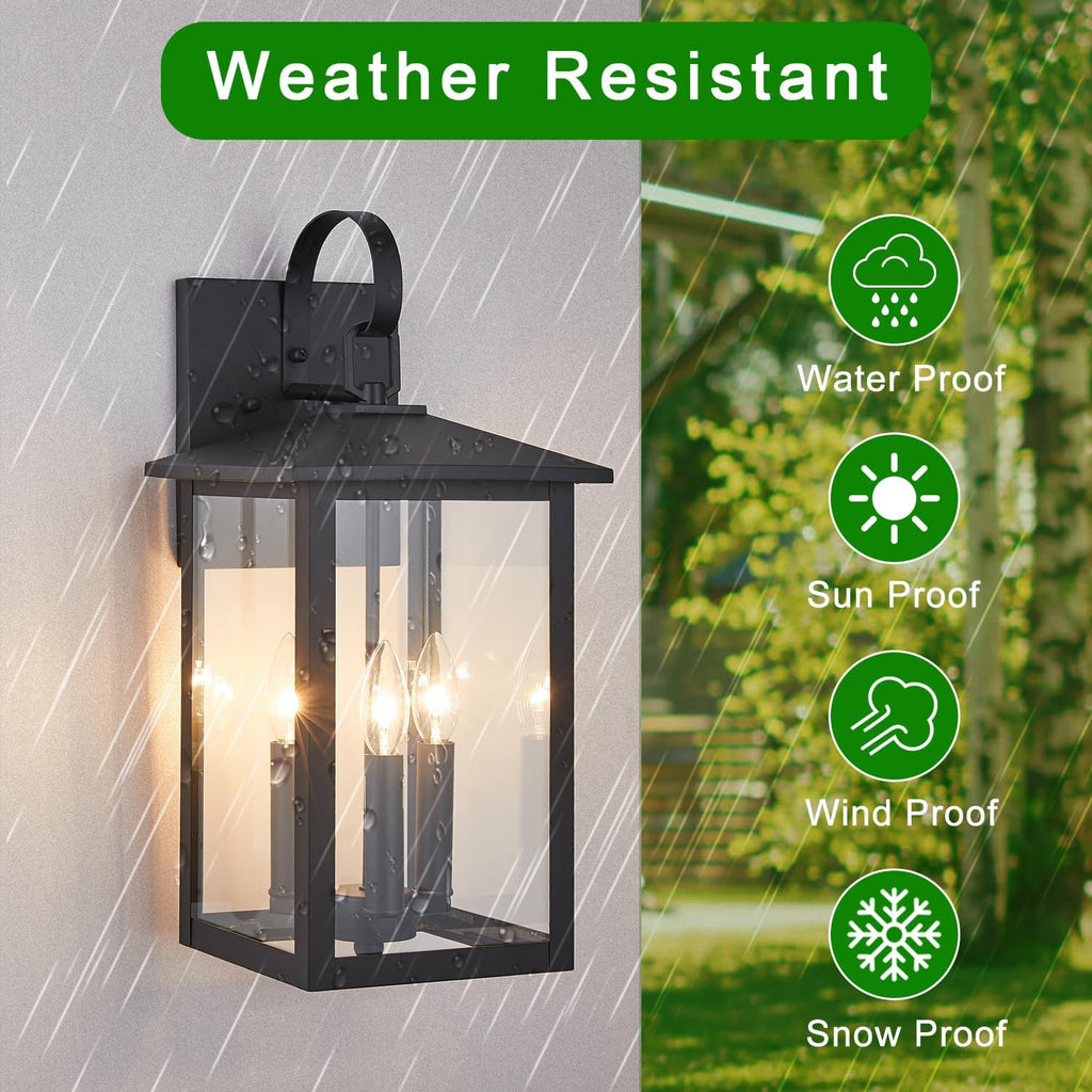 20.5 Inch Outdoor Wall Lantern, 3-Light with Clear Glass - Textured Black