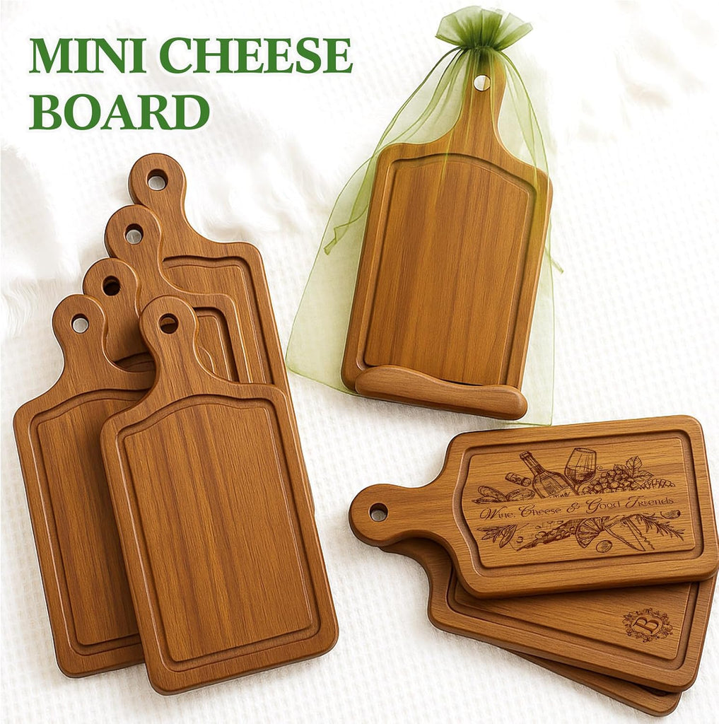 10 Pcs Mini Wooden Charcuterie Board Bulk, Small Wood Cutting Board for Crafts Laser Engraving with Knives Organza