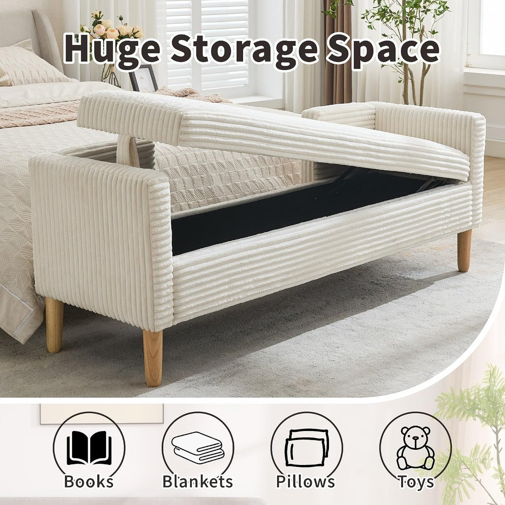 64.7" W Ottoman with Storage Bench End of Bed with Removable Pillows Upholstered Storage Ottoman Bench Living Room