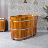 54-Inch Japanese Bathtub & Deep Soaking Tub, Freestanding Wooden Soaking Bathtub Handcrafted from Solid Rubberwood
