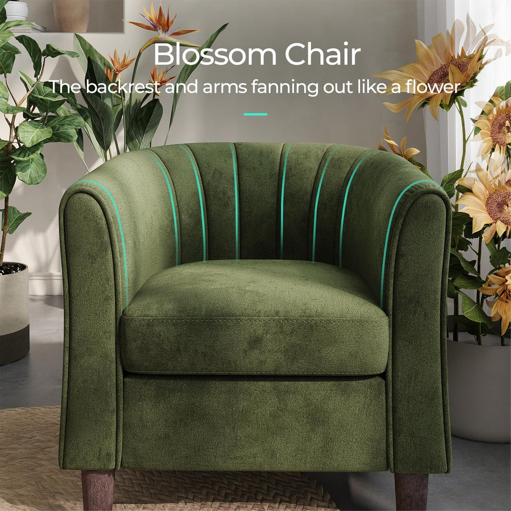 Accent Chair with Ottoman, Modern Barrel Chair Comfy Armchair Reading Chair with Footrest, Small Round Arms Chair