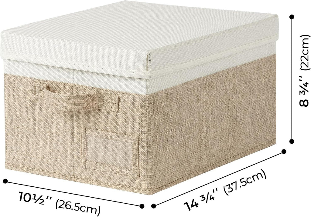 Storage Basket with Lid, Linen Fabric Storage Bins with Label, Decorative Storage Boxes, Clothes Storage and