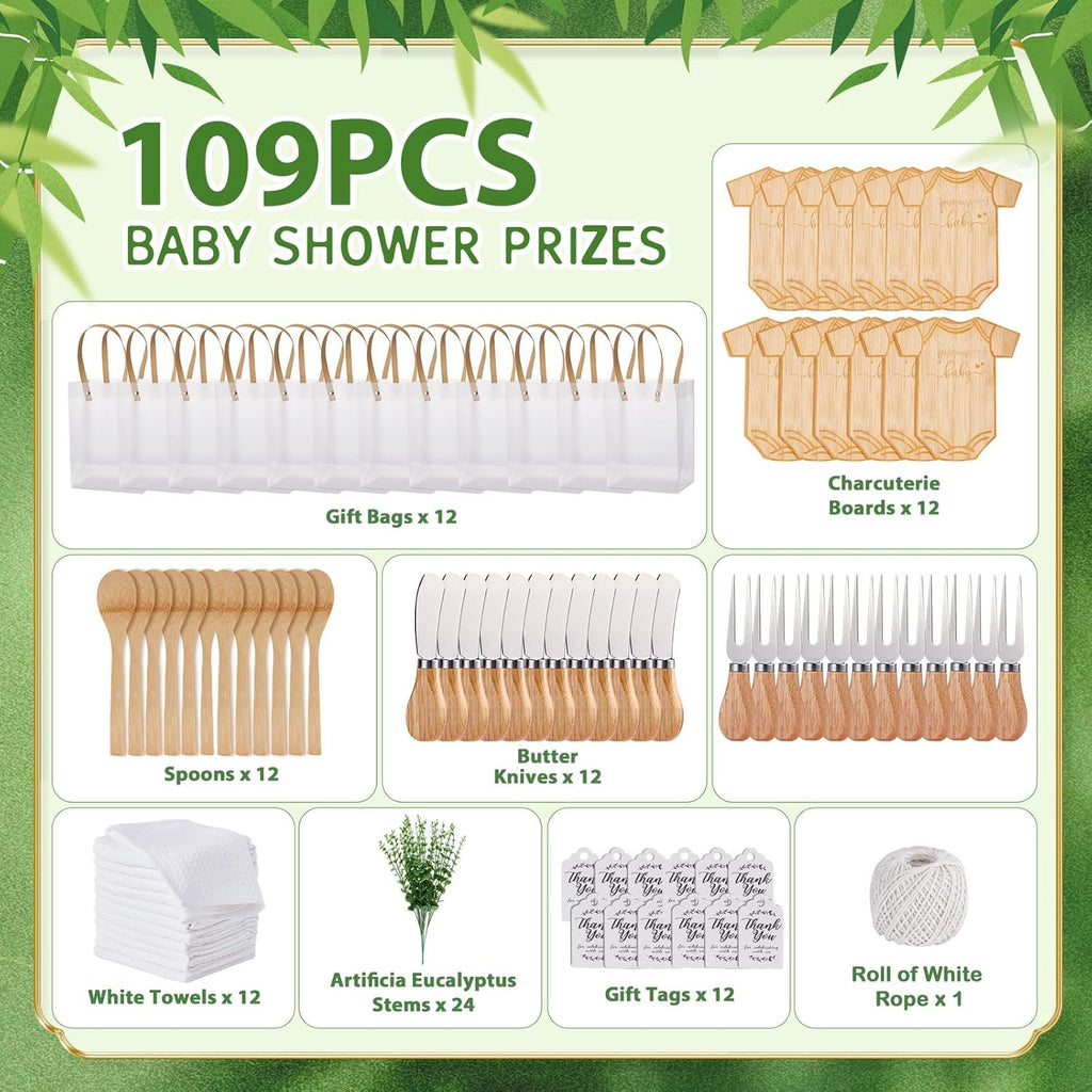 Baby Shower Prizes for Game Winners Bodysuit Shaped Cheese Board Gift with Spoons Butter Spreaders Gift Bags Kitchen