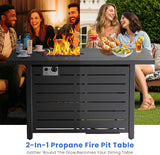 43-Inch Propane Fire Pit Table, 50,000 BTU Outdoor Gas Firepit with Waterproof Cover, Glass Stones, Removable Lid, Cup Holders, 2-in-1 Fire Table for - Image 7