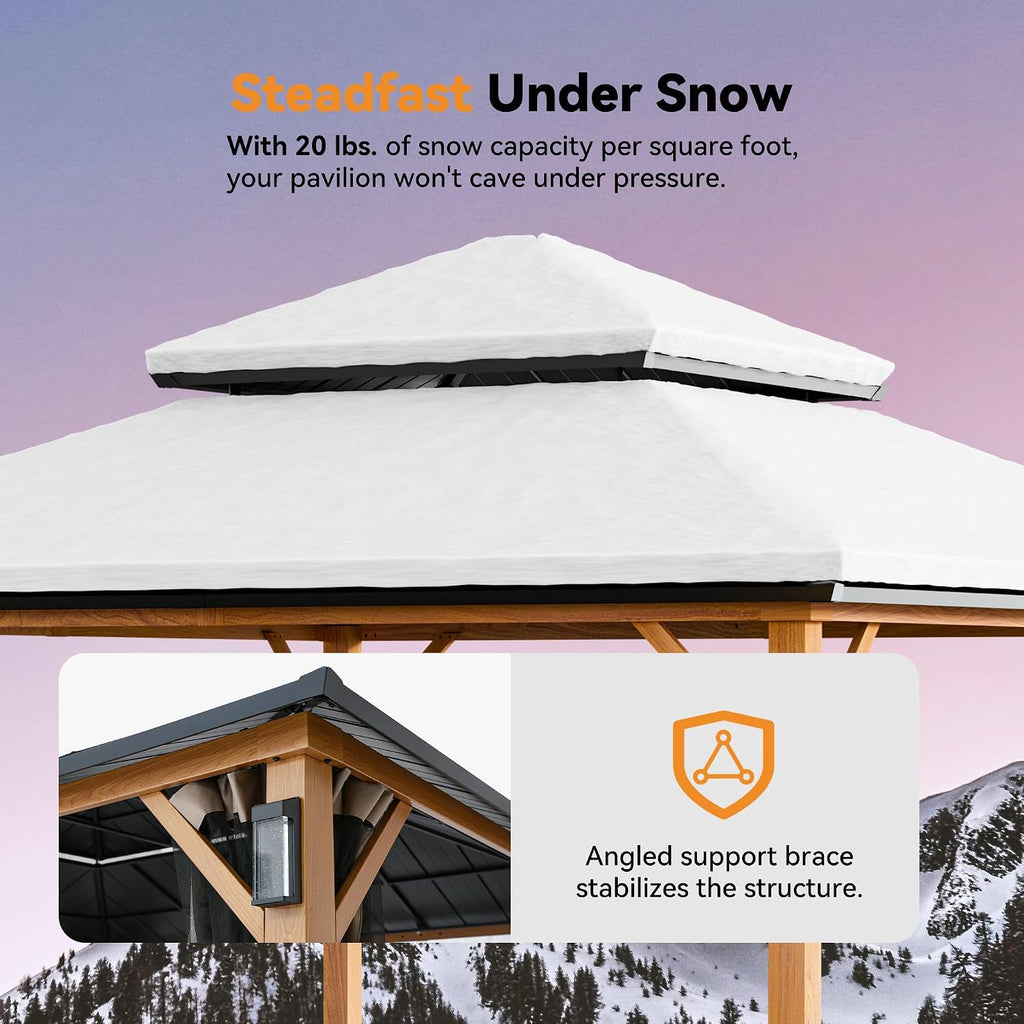 Modern Shade The Horizon Hard Top Gazebo 12' x 12' with 4 LED Lights