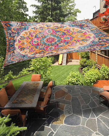 Bohemian Tribal Sun Sail Shades Rectangle Canopy,Sunlight Block Heavy Duty Curved Backyard Shade Cover,Waterproof Sun