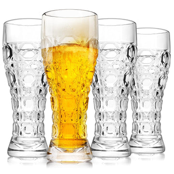 Beer Glasses Set of 4, 17 oz Glass Pilsner Beer Glasses, Large Pint Beer Glasses for Freezer, Gift for Men