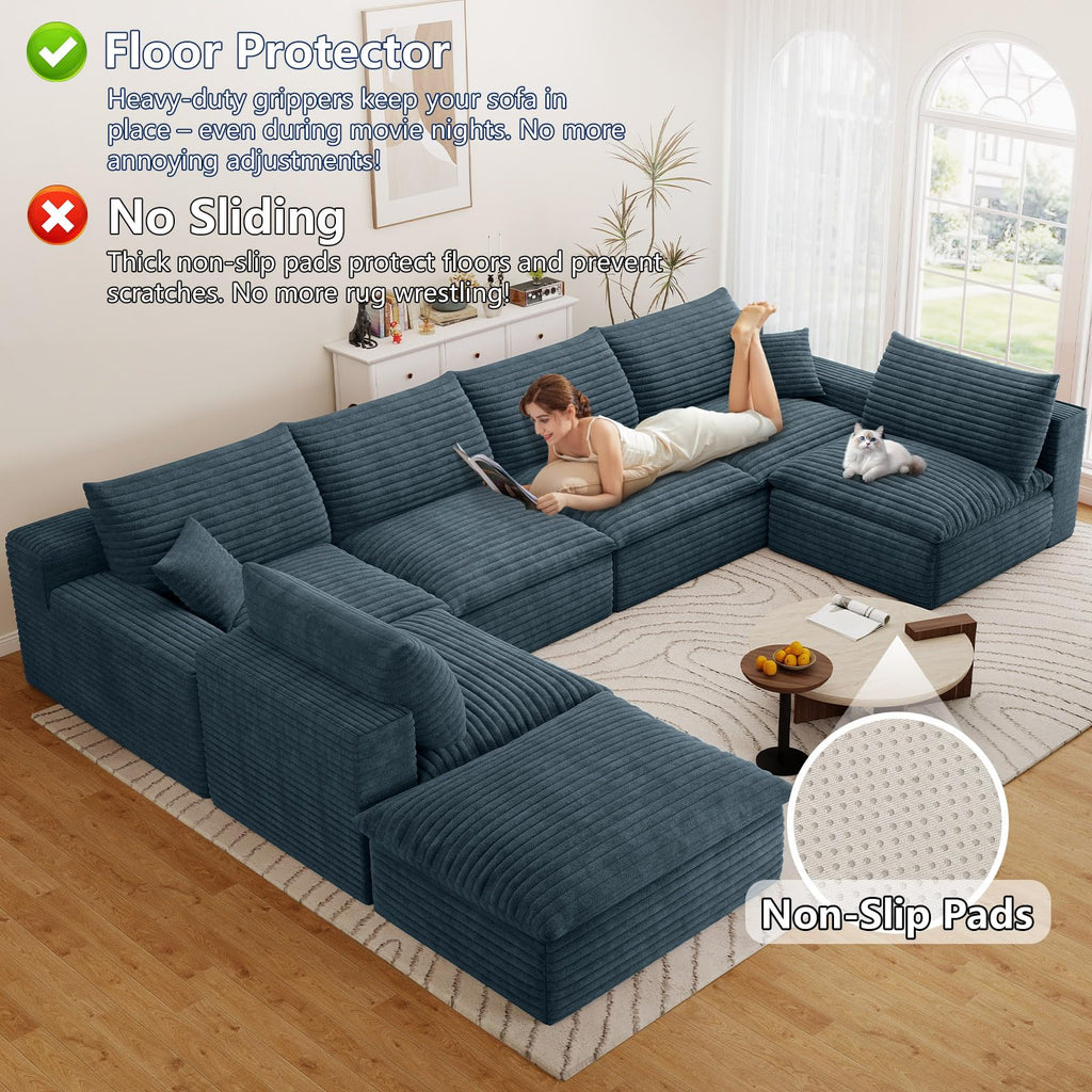 136" Cloud Couch Modular Sectional Sofa, U-Shape Boneless Couch with Deep Seat, Modern Corduroy 6-Seater with