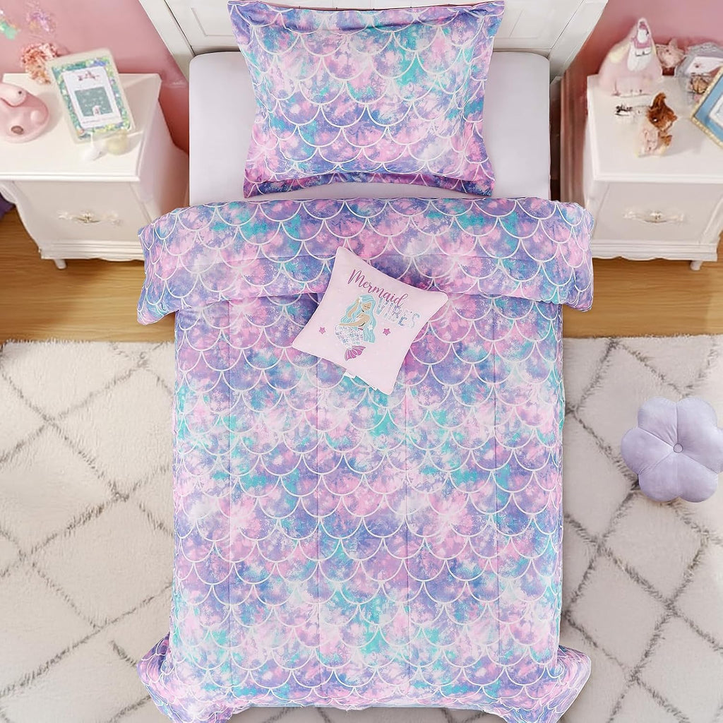 Comforter Set for Girls-3 Pieces Mermaid Glow in the Dark Bedding Sets for Kids, 1 Comforter, 1 Sham and 1