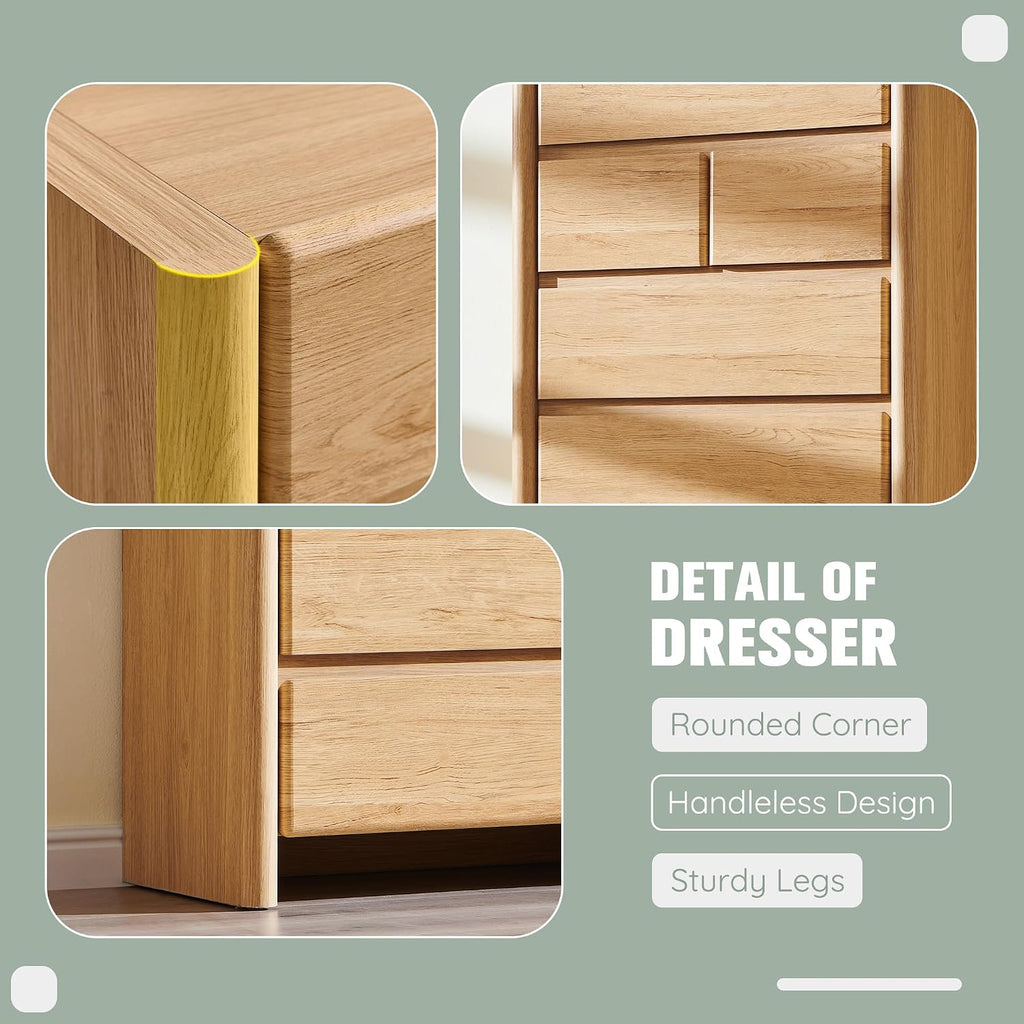 Modern 7 Drawers Dresser , 54.7" Tall Large Dresser & Chests of Drawers w/Rounded Corner, Wood Handleless Organizer