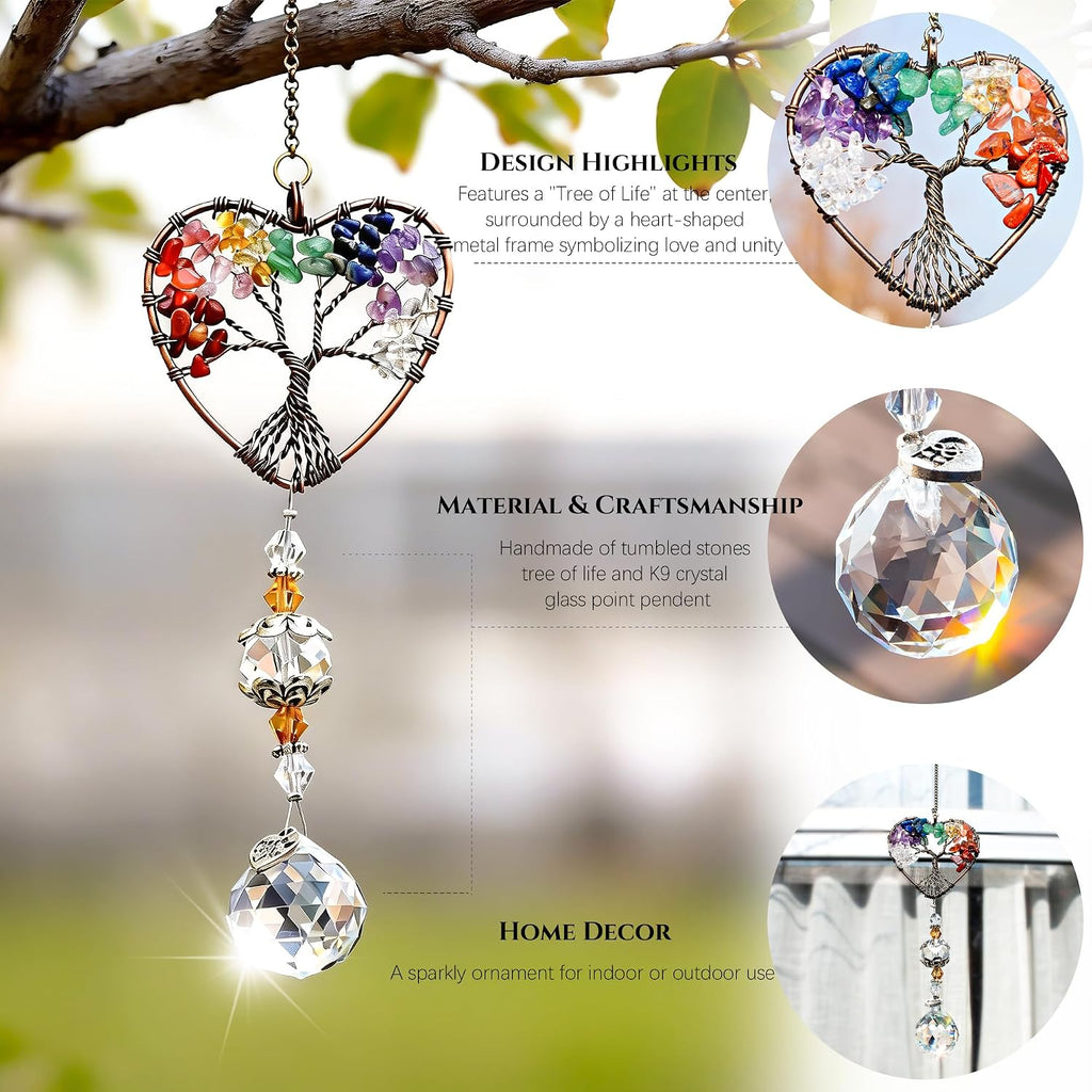 Tree of Life Heart Crystal Ball Prism Suncatcher Pendant Decor - Tree of Life Heart Shaped Crystal Ball Prism Pendant