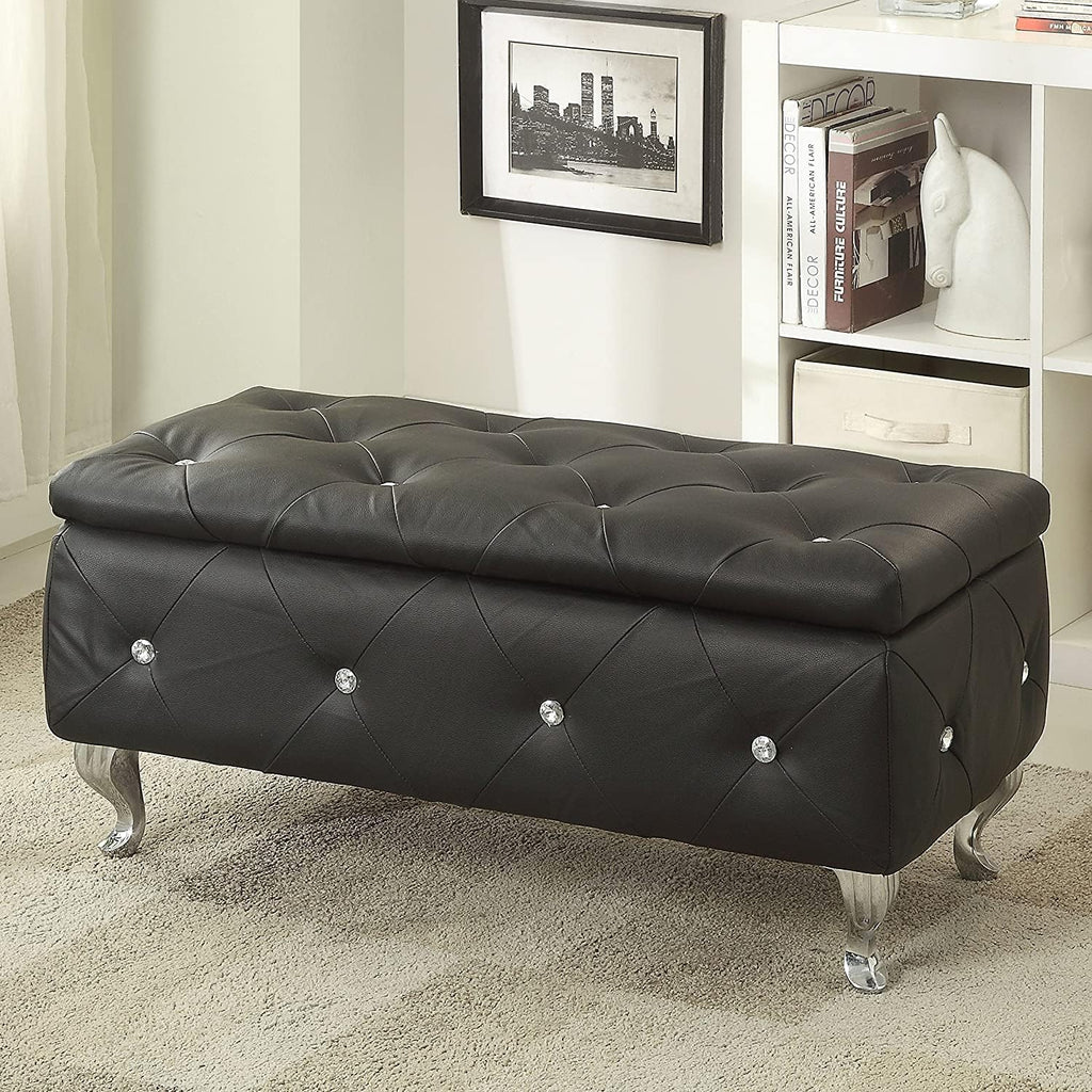 Glam 38 Inches Storage Ottoman Bench , and Bedroom, Upholstered Tufted Faux Leather Ottoman with Storage, Foot Rest