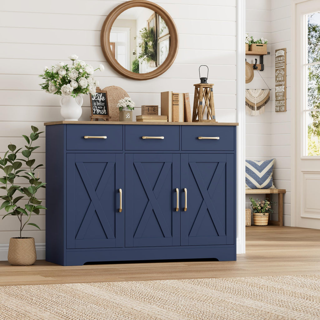 Kitchen Buffet Cabinet with Storage, Sideboard Coffee Bar, Blue