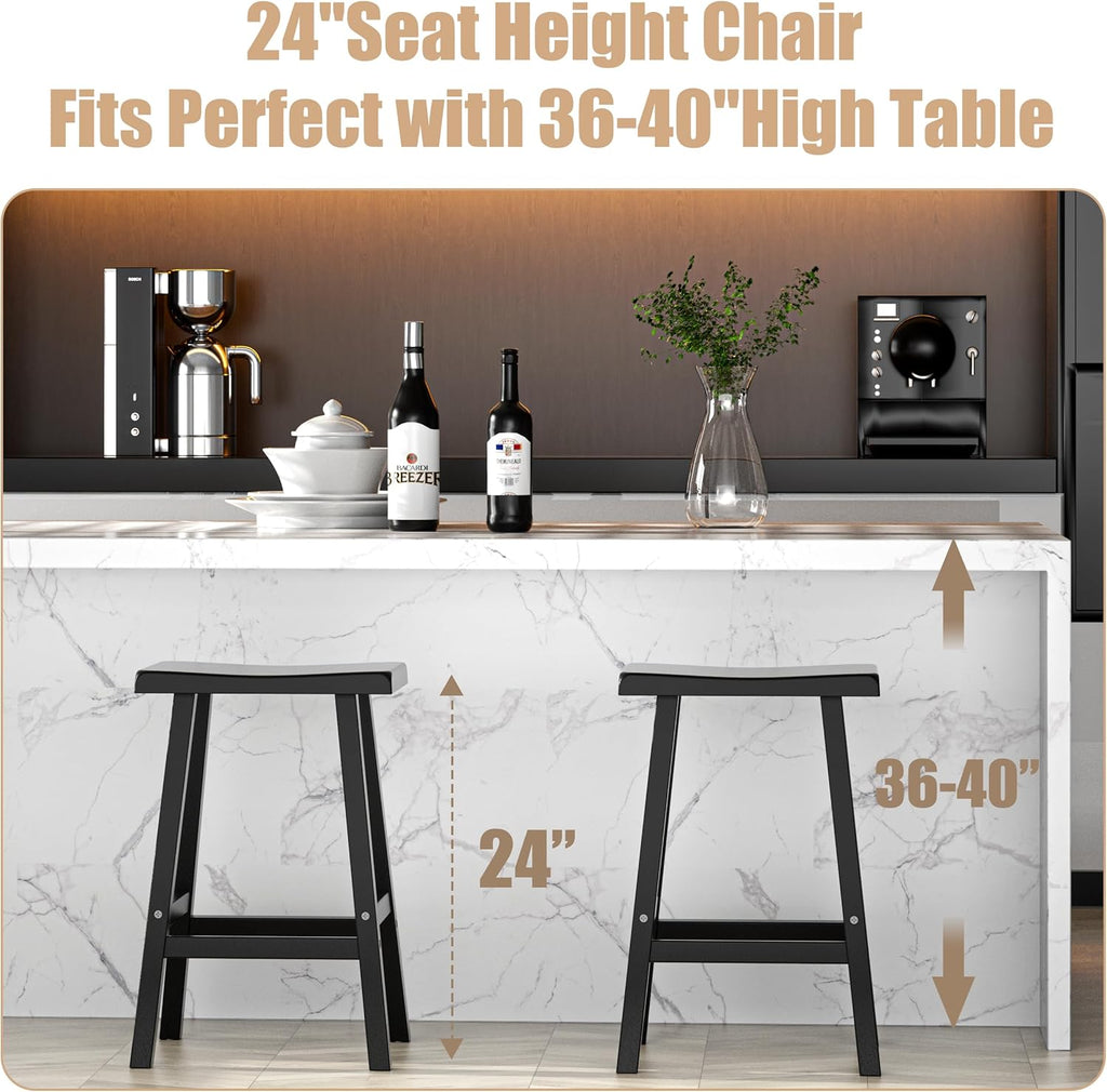 Bar Stools Set of 2, Waterproof UV-Resistant,Durable Resin Kitchen Island Chairs Use, Modern Design,and Cafe (24''