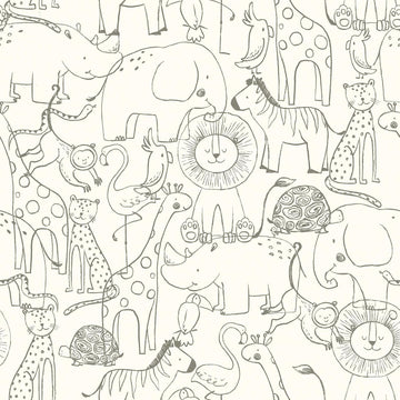 17.5x276 Neutral Animal Peel and Stick Wallpaper Fun Kids Wallpaper Playroom Accent Wall Covering Baby Girl Nursery