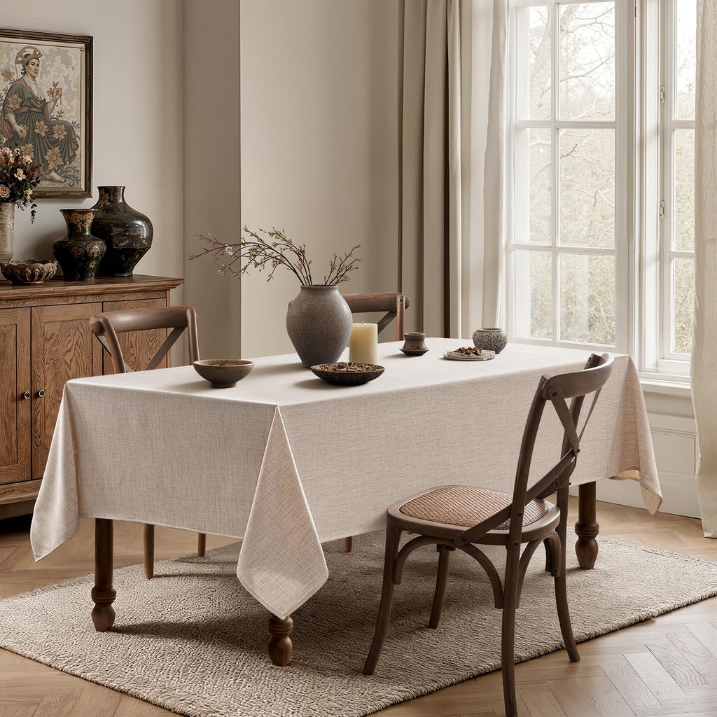 Linen Textured Rectangle Tablecloth 60 x 104 Inch Natural Beige