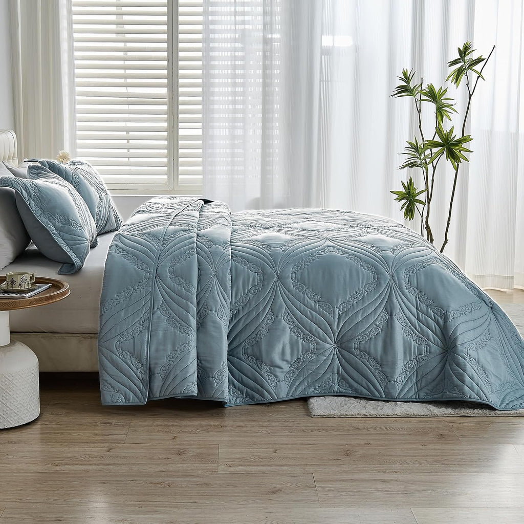 Oversized King Bedspreads 128x120 for Tall King or Cal King Bed Ultrasonic Quilted Coverlet Set 3 Piece Include 1