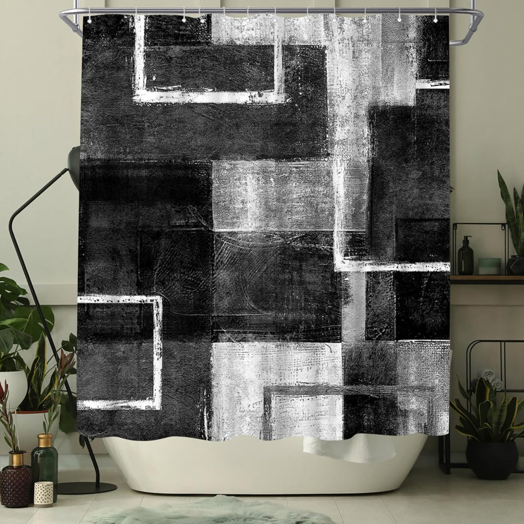 Abstract Black Shower Curtain Geometric Shower Curta Decor Polyester Fabric 72x72inch (Black)