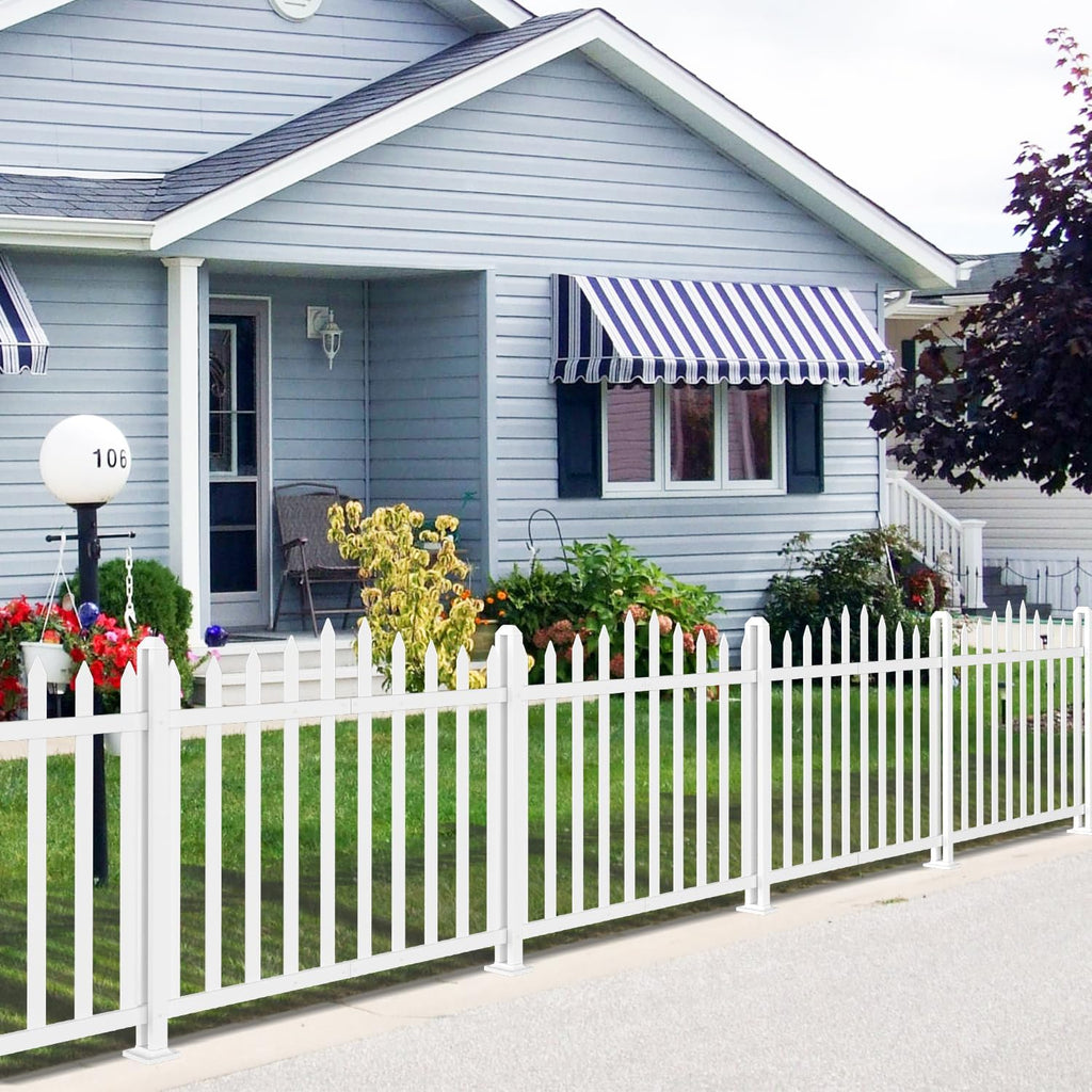 Vinyl Garden Fence- 6Sets, 84" W X 36" H White Picket Panels PVC Fence for Outdoor Pool Dog Temporary Fence, Suitable