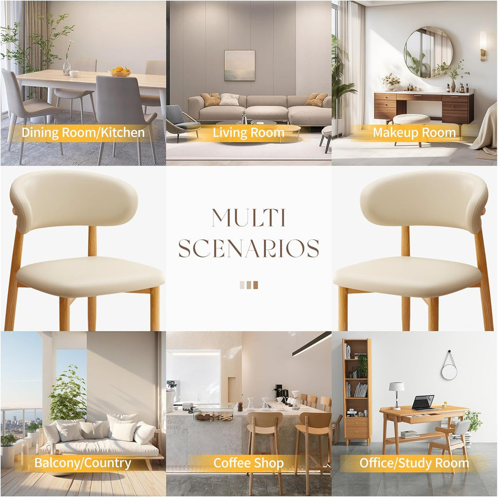 Kitchen Dining Chairs Set of 4 Modern Upholstered Leather Farmhouse Dining Room Chair with Metal Legs, Beige
