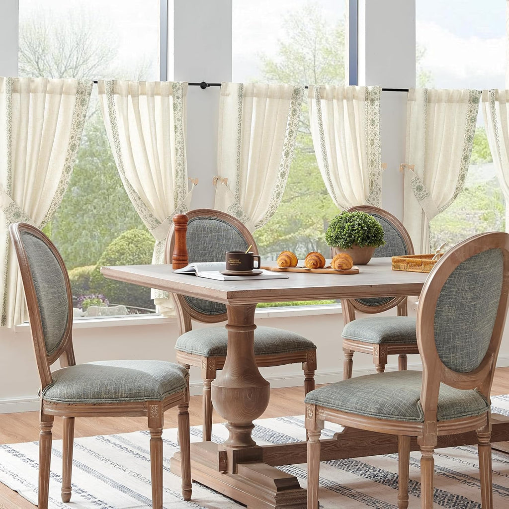 Small Window Curtains Linen Cafe Curtains for Kitchen Bathroom Bordered Floral Embroidered Short