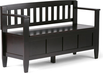 Connaught 30" Wide Solid Wood Storage Bench in Chestnut Brown | Contemporary entryway bench with lift-up lid and