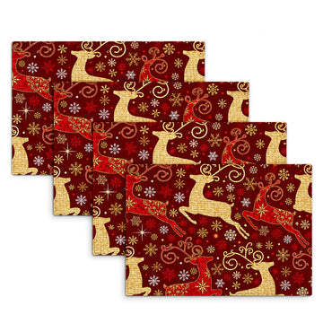 Christmas Placemats Set of 4, Gold and Red Christmas Place Mats 12x18 Inch