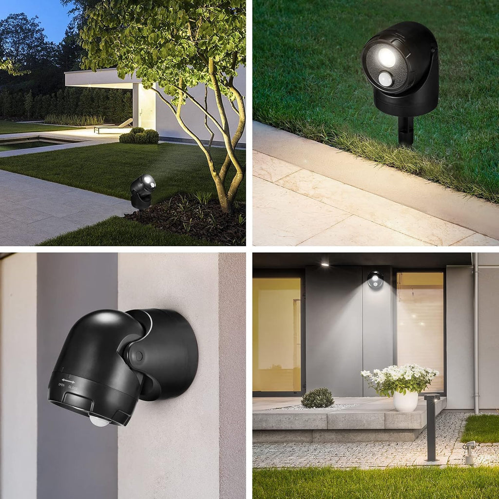 2-in-1 Outdoor Motion Sensor Light, Battery Powered LED Spotlight for Yard Garden Garage, Waterproof Security