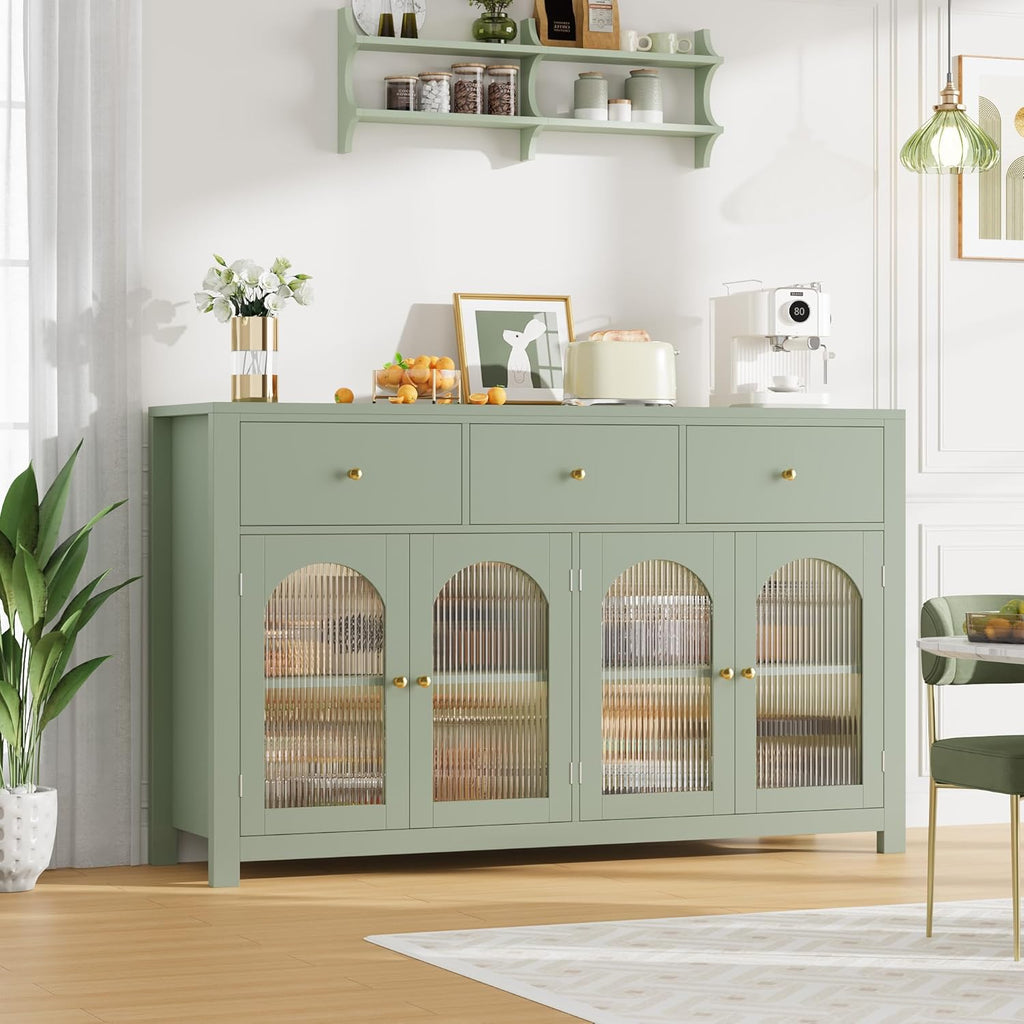 Buffet Cabinet with Storage, 55.1" Large Sideboard Buffet, Farmhouse Kitchen Cabinet with 3 Drawers and 4 Doors