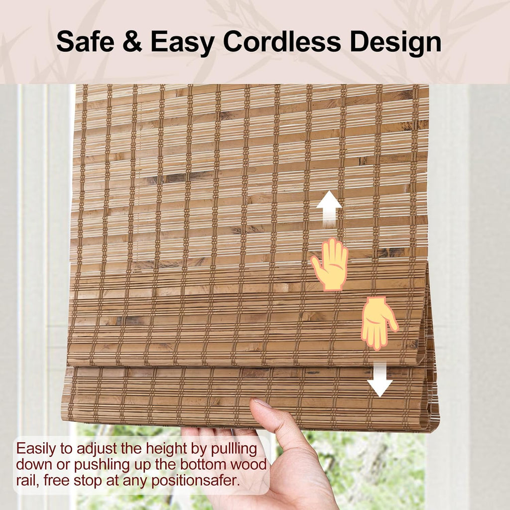 Cordless Bamboo Roman Shades, Roll Up Bamboo Window Shades for Interior Windows, Home and Garden, Light Filtering