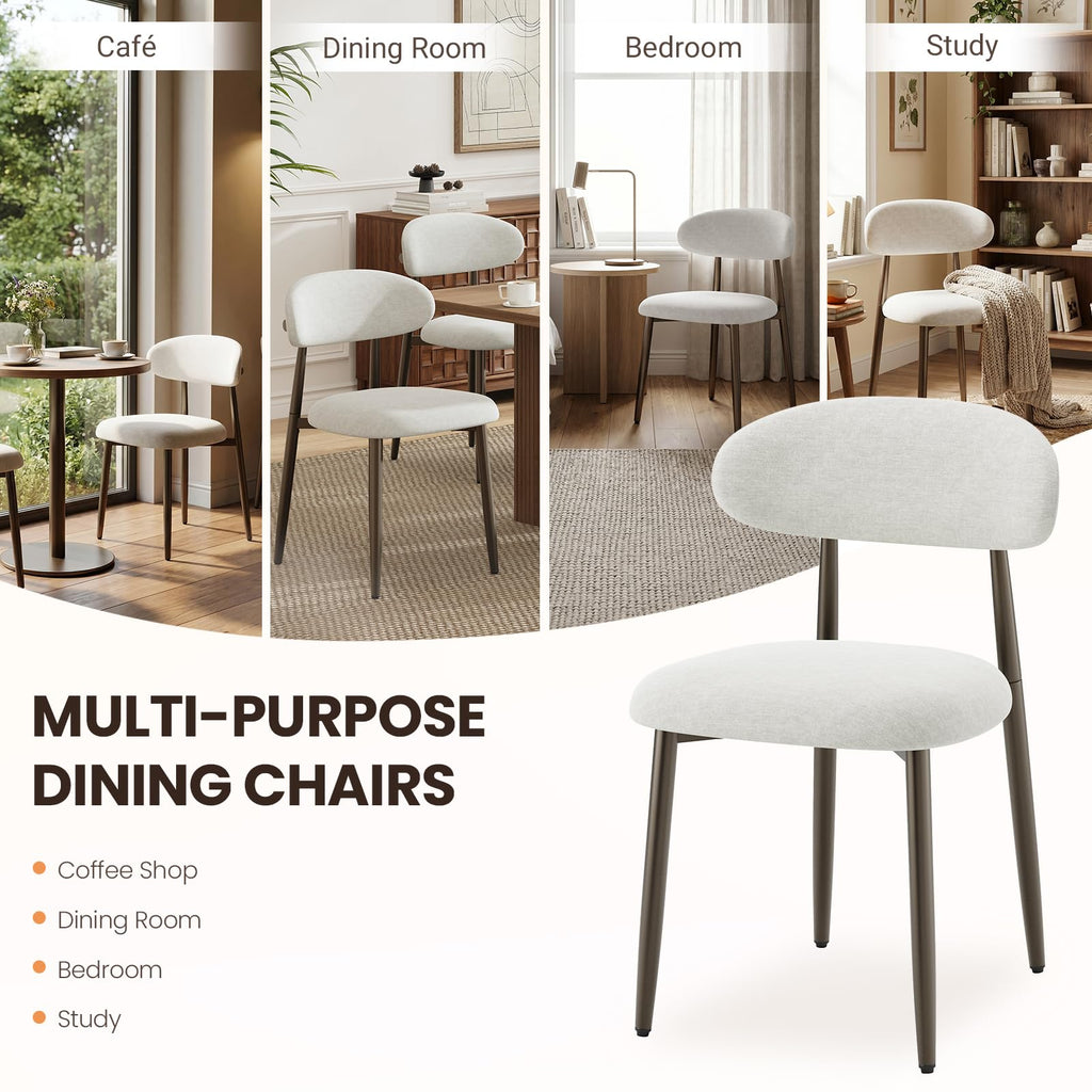 Dining Chairs Set of 4, Upholstered Kitchen & Dining Room Chairs with Curved Back and Bronze Metal Legs, Comfortable