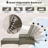 Wicker Chaise Lounge Chair, Patio Rattan Recliner with 6-Position Adjustable Backrest, Soft Cushions