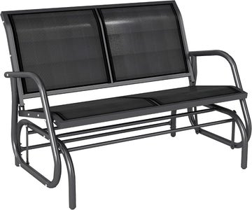 2-Person Outdoor Glider Bench with Steel Frame, Black | Double Swing Rocking Chair, Loveseat, for Outside Patio