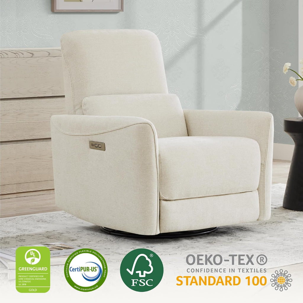 Power Swivel Glider Recliner Chair, Nursery Glider, Fabric in Linen | FSC Certified Upholstery Rocking Chair, Power