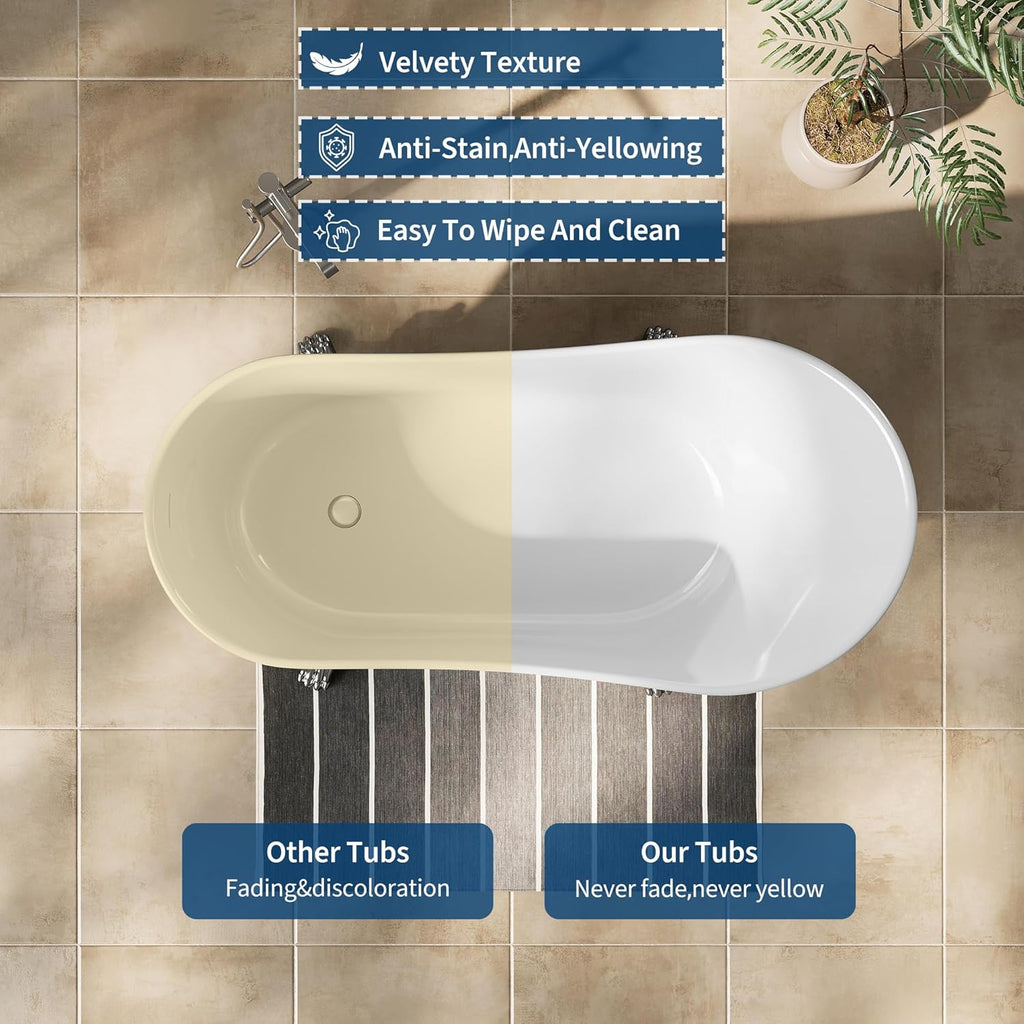 Freestanding Clawfoot Bathtub 67 Inch Acrylic Slipper Soaking Tub with Chrome Feet & Pop-Up Drain, Elegant Stand
