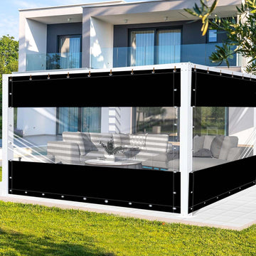 8'H x 15'W Vinyl Curtains 19oz, Outdoor Clear Vinyl Patio Enclosure, Heavy Duty Clear Tarp Waterproof Vinyl Tarps with