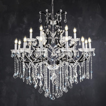 18-Light 40" Crystal Chandeliers Large Foyer Chandelier for High Ceilings, Black Staircase Chandeliers Big Entryway Maria Theresa Chandelier Living Room Light Fixture for Stairway, Entry