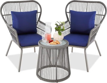 Best Choice Products 3-Piece Patio Conversation Bistro Set, Outdoor All-Weather Wicker Furniture for Porch