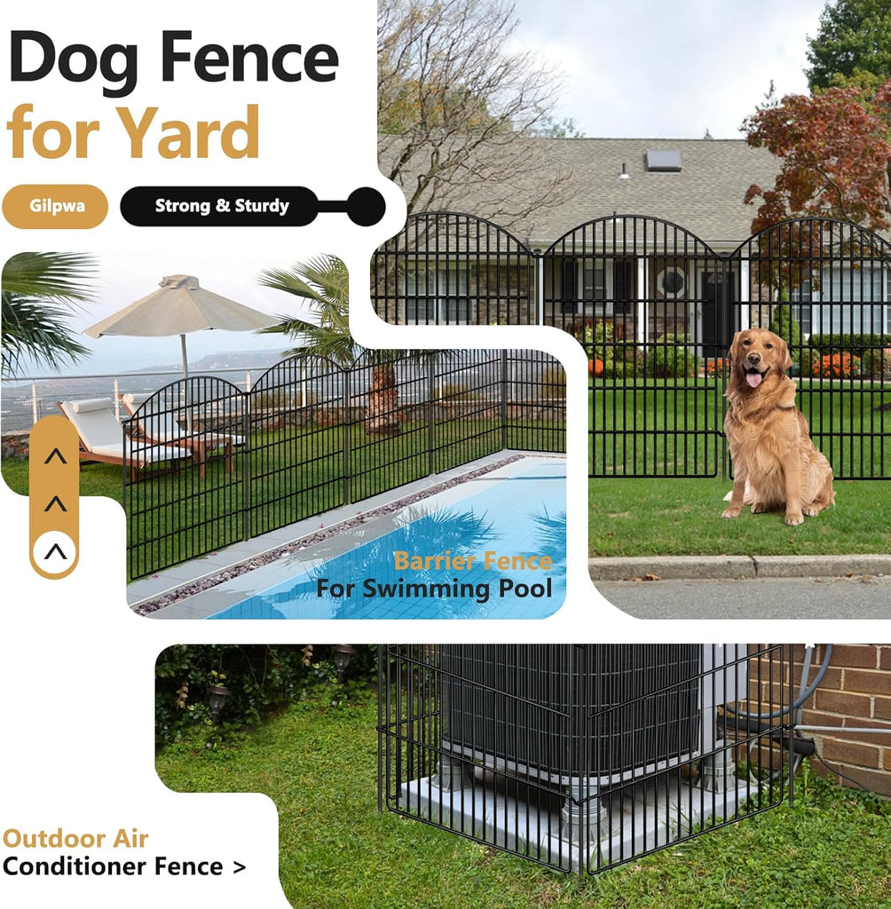 10 Panels Decorative Garden Fence, 40in (H) X 24ft (L) No Dig Dog Fences Outdoor for Yard, Rustproof Tall Metal