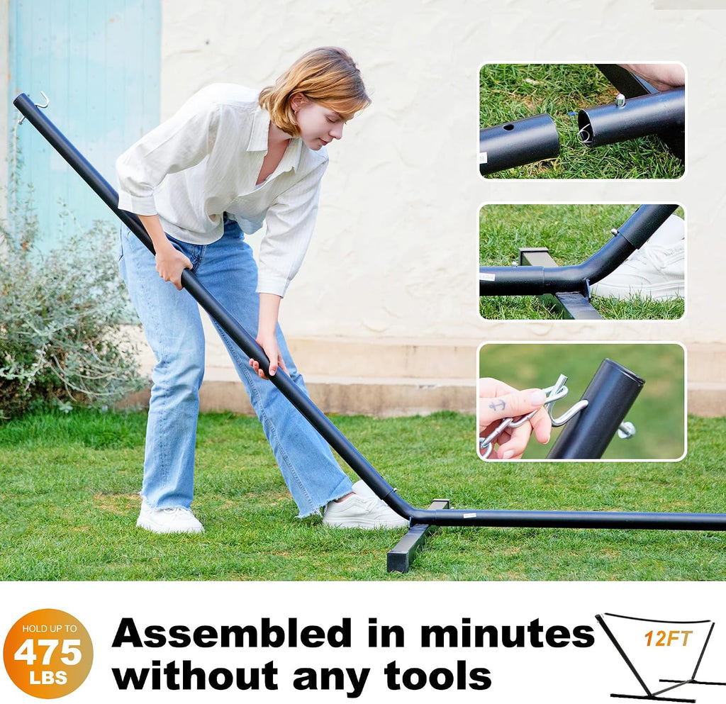 Waterproof Double Hammock with Stand for Outside Heavy Duty, 2 Person 55'' Large Quick Dry Textilene Hammocks with
