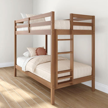Bear Twin Over Twin Bunk Bed, Sturdy Bunk Bed Frame for Kids, Plywood Bunk with Ladder, Guardrail, and Slats