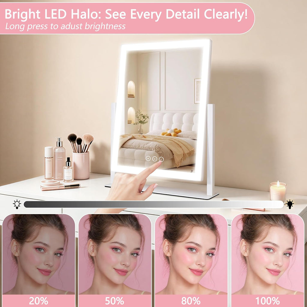 Lighted Vanity Mirror with Lights, Makeup Mirror with Light, 16.7"x 13.2",Three Color Lighting Modes and Dimmable