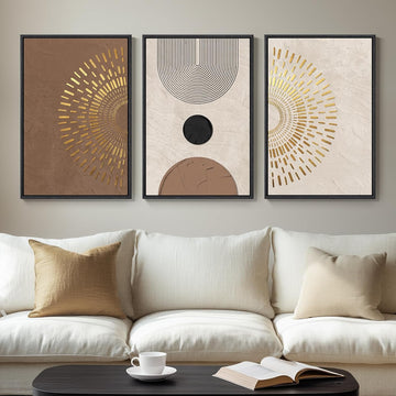 Large Framed Boho Neutral Abstract Wall Art, 3 Piece 24x36 - Set of 3