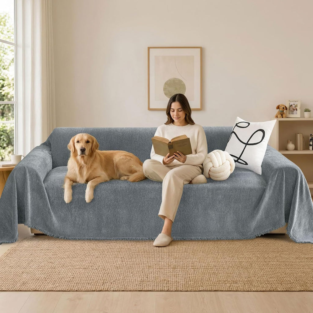 Couch Cover for Dogs, Boho Sofa Covers for 3 Cushion Couch Washable, Chenille Sofa Slipcover for Pets, Soft Loveseat