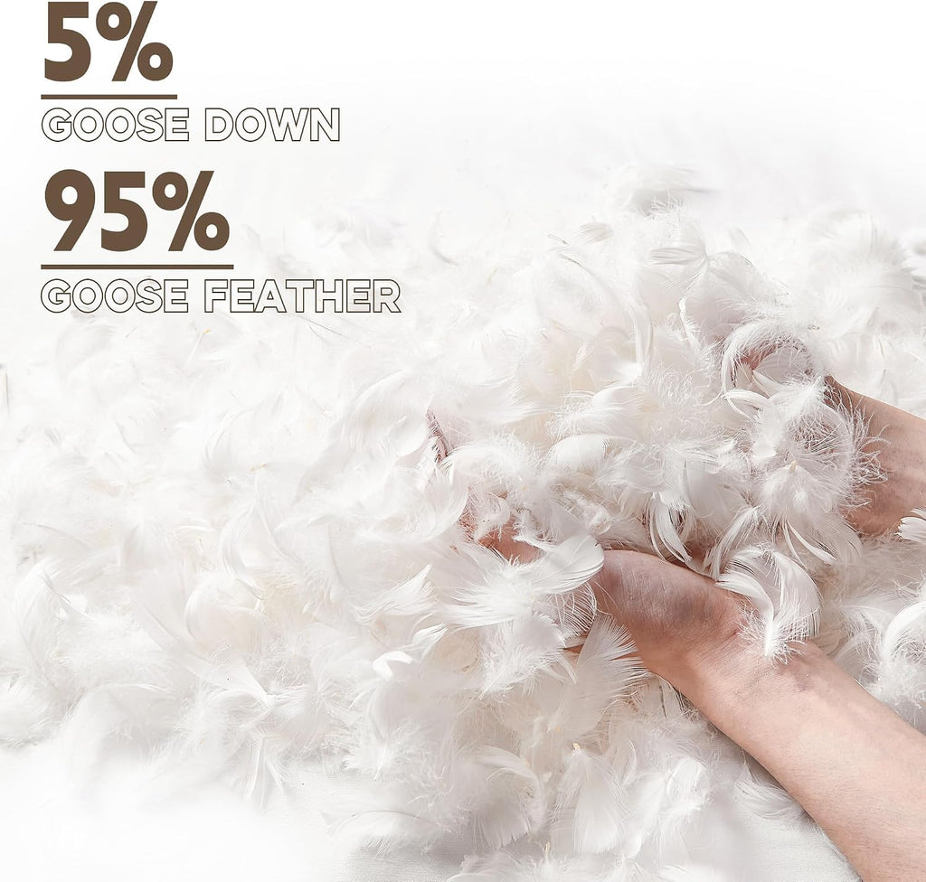 Goose Feather Down Comforter, 100% Organic Cotton Cover All Season Duvet Insert, Breathable Fluffy Warmth Hotel