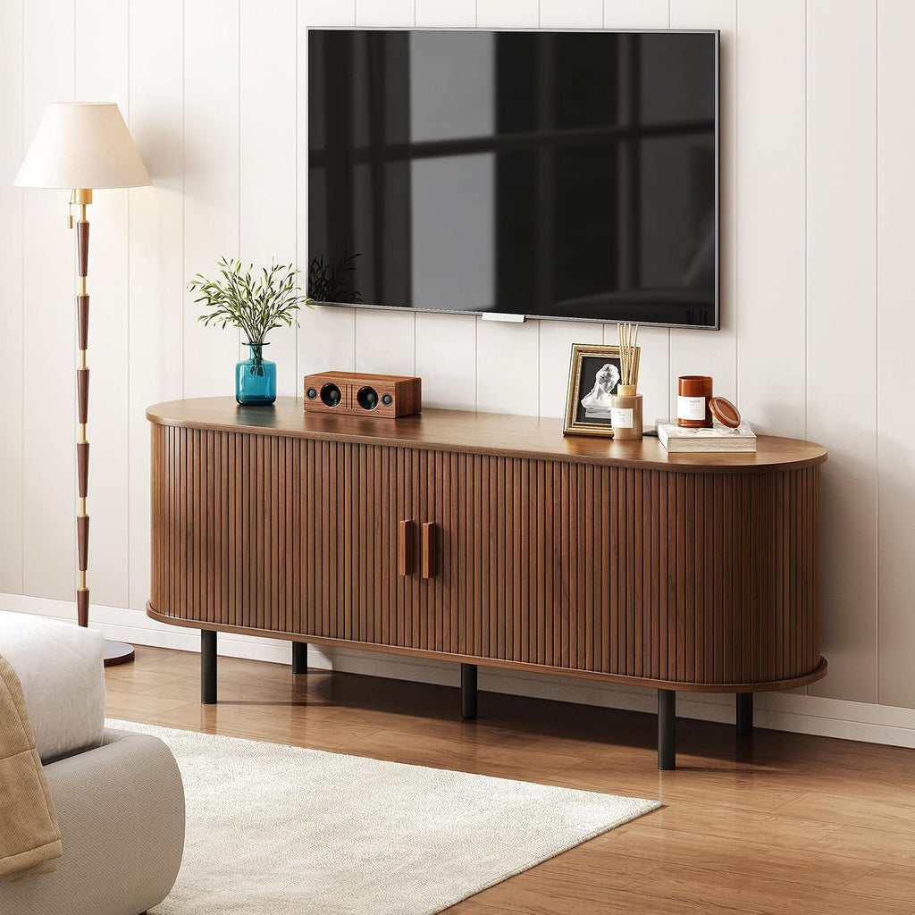 55" TV Stand with Power Outlet for TVs up to 60 Inch, Entertainment Center with Storage and Adjustable Shelves