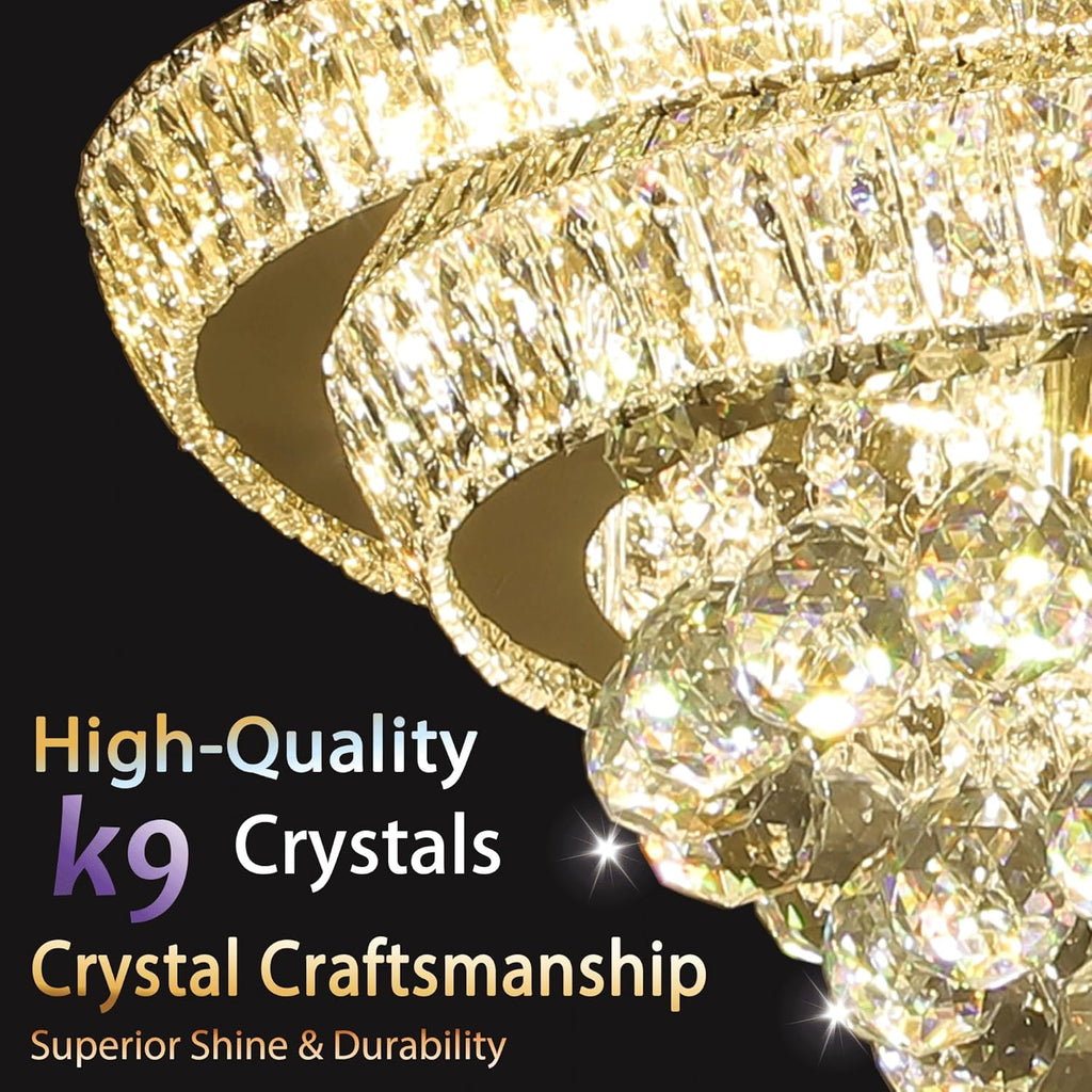 18 inch Crystal Chandeliers With Remote and APP Control, Modern Luxury Flush Mount Gold Ceiling Light, 3CCT Dimmable