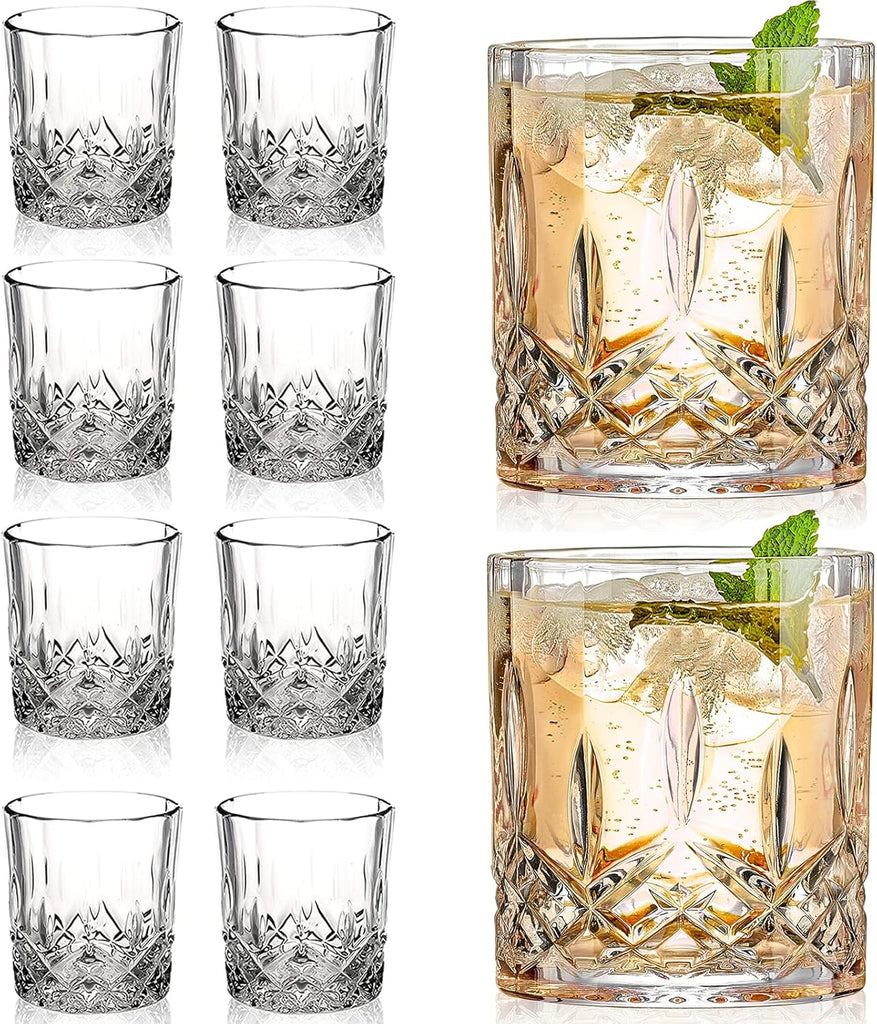 Crystal Whiskey Glasses Set of 8(Buy 6, get 2 Free), 11 OZ Old Fashioned Whiskey Glasses, Bourbon Cocktail Rocks