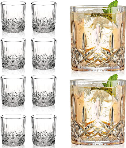 Crystal Whiskey Glasses Set of 8(Buy 6, get 2 Free), 11 OZ Old Fashioned Whiskey Glasses, Bourbon Cocktail Rocks