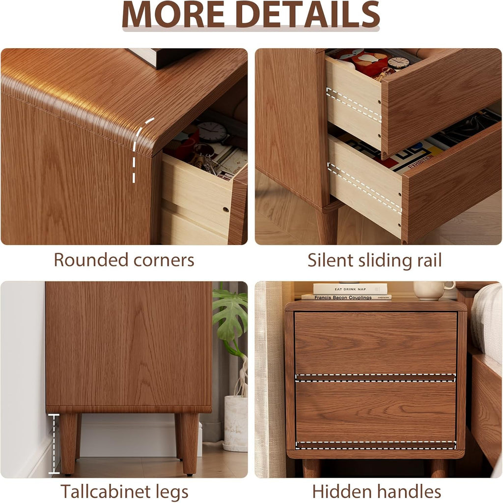 Solid Wood Nightstand Walnut Night Stand with Drawers Mid Century Modern Nightstand with Storage,Wood Night